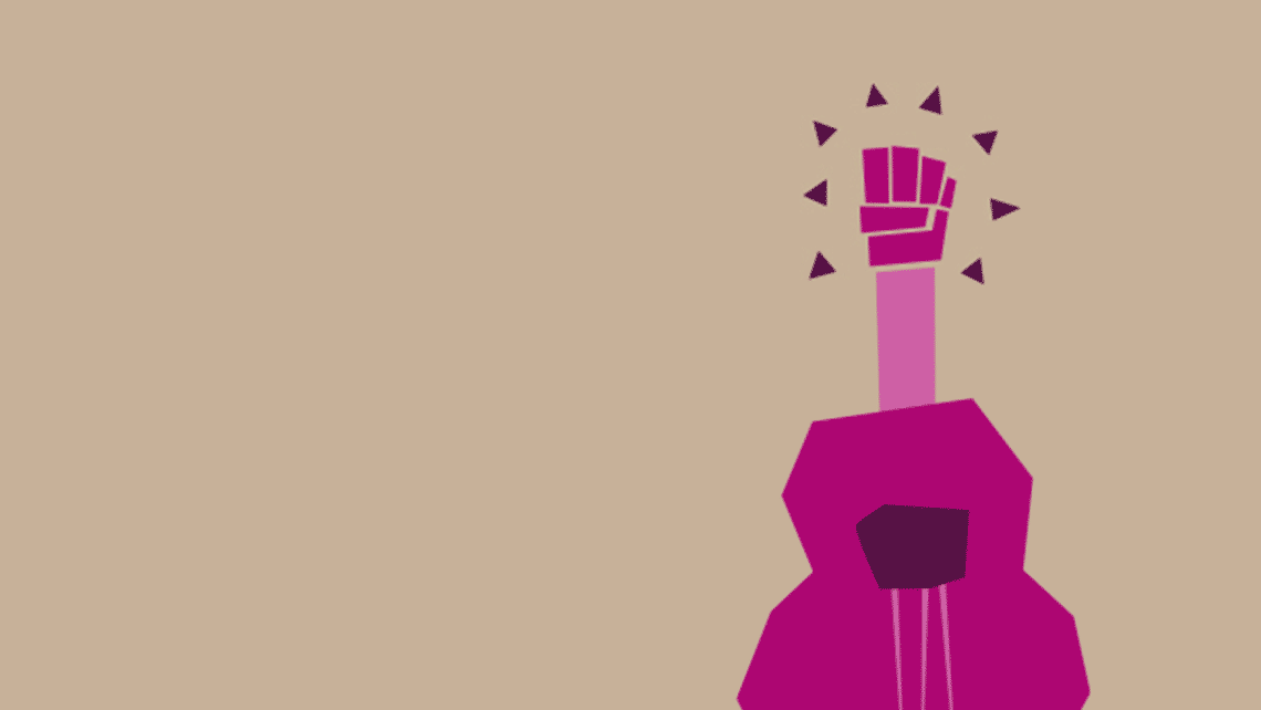 Illustration of a guitar with a raised fist