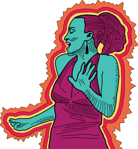 Illustration of a woman speaking and snapping fingers