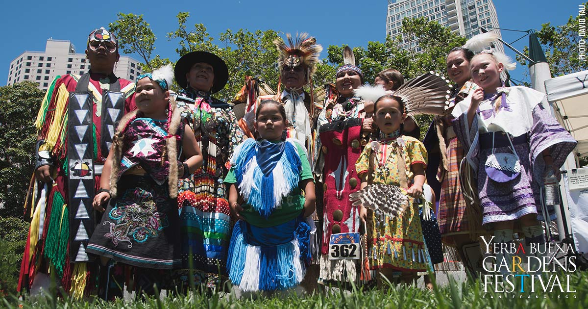 Photo of Native American people at Yerba Buena Gardens in San Francisco, by David Tau