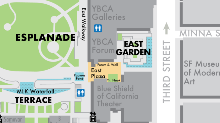 Map of the East Plaza area of Yerba Buena Gardens in San Francisco