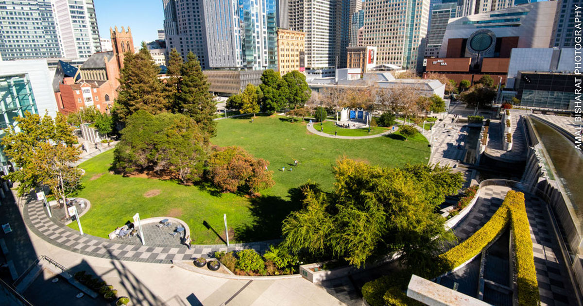 Overhead View of the Great Lawn at Yerba Buena Gardens in San Francisco
