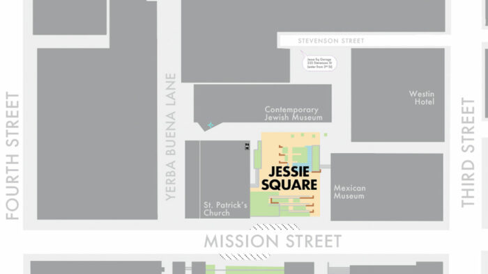 Map of Jessie Square at Yerba Buena Gardens in San Francisco