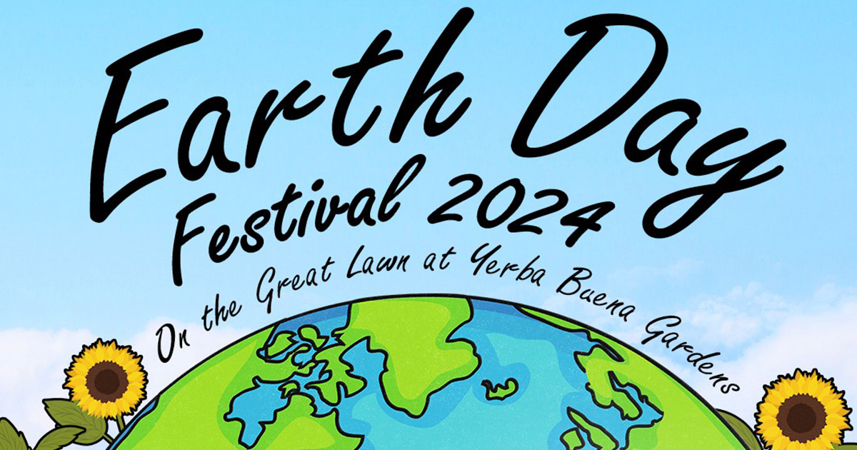Earth Day Festival graphic with an illustration of part of a globe and sunflowers
