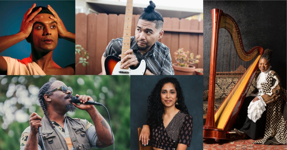 Collage of headshot photos of SNJV, Joshua Icban, Destiny Muhammad, Nadhi Thekkek, PHER.